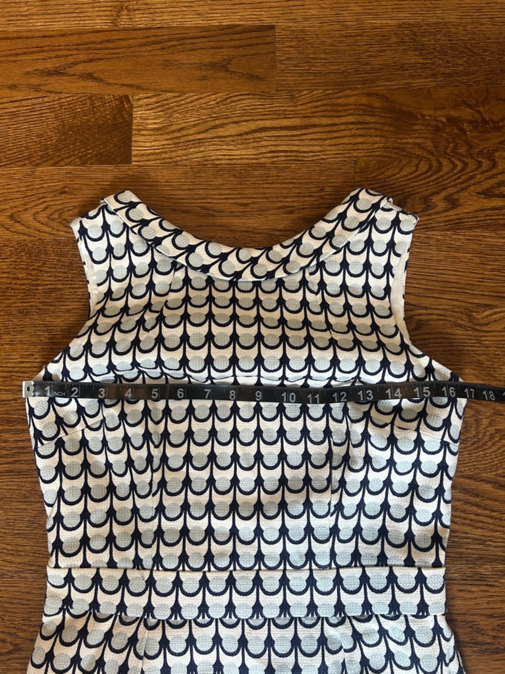 Boden blue white Sleeveless Lined Sheath Textured Dress geo dot print dress Sz 6 - Picture 6 of 10